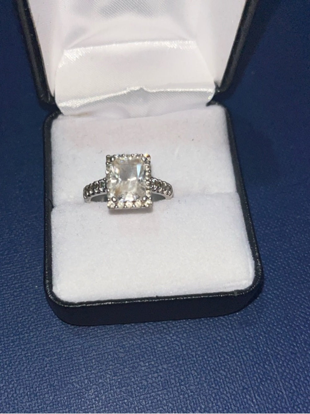 Square-Cut White Crystal Ring with Pavé Accents